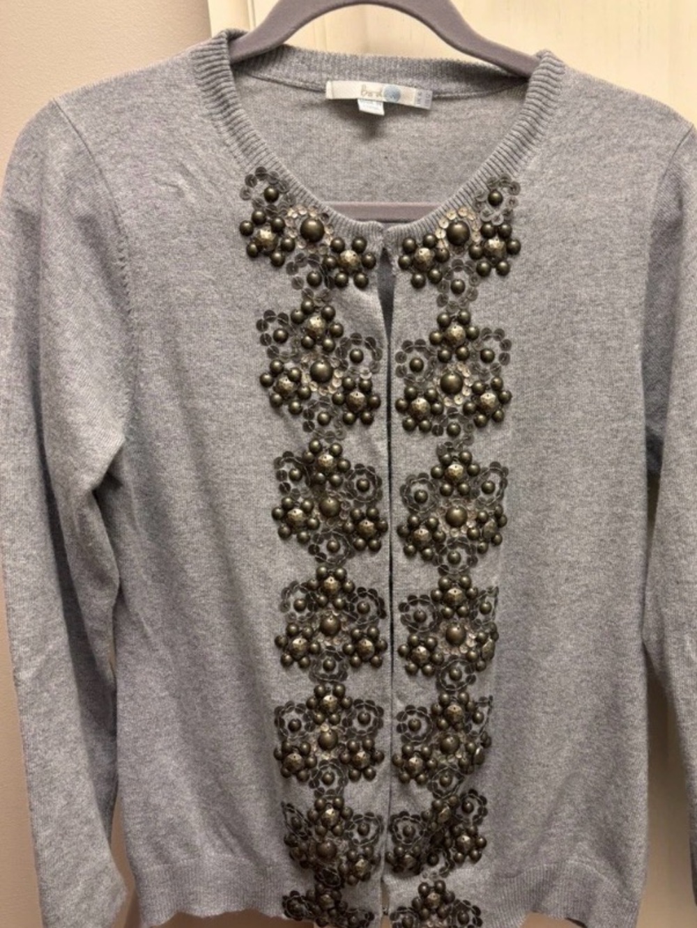Boden Embellished Gray Cardigan with Beautiful Metallic Bead Detail